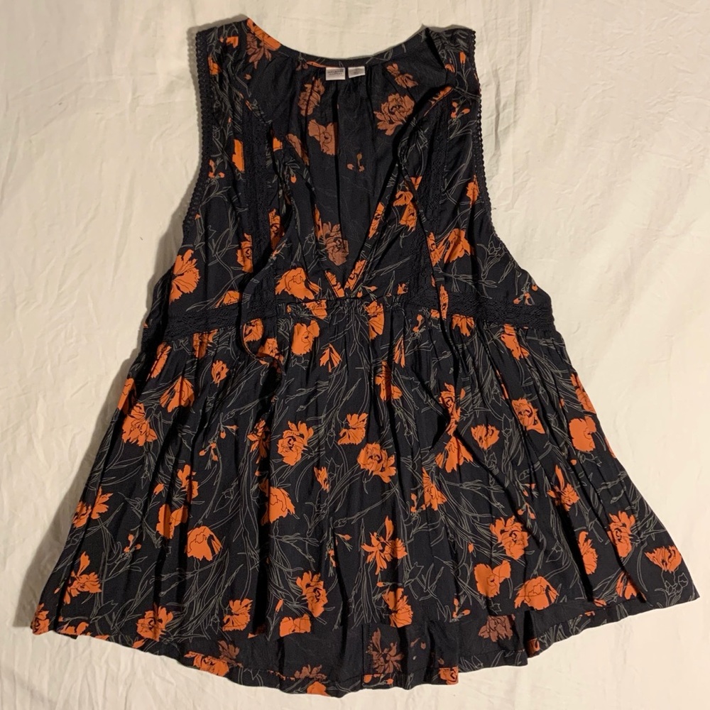 Charcoal Gray & Orange Floral Top